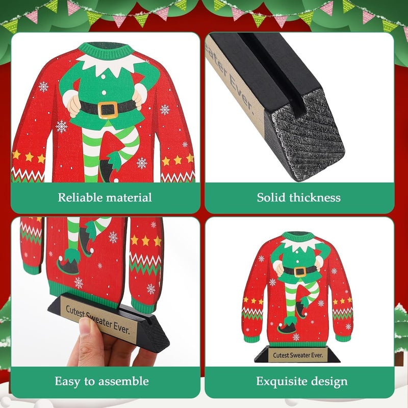TTQ 3PCS Ugly Christmas Sweater Trophy Award, 6.2" Xmas Wooden Ugly Sweater Party Trophy,Funny Trophy Game Prizes for Adults - Image 3